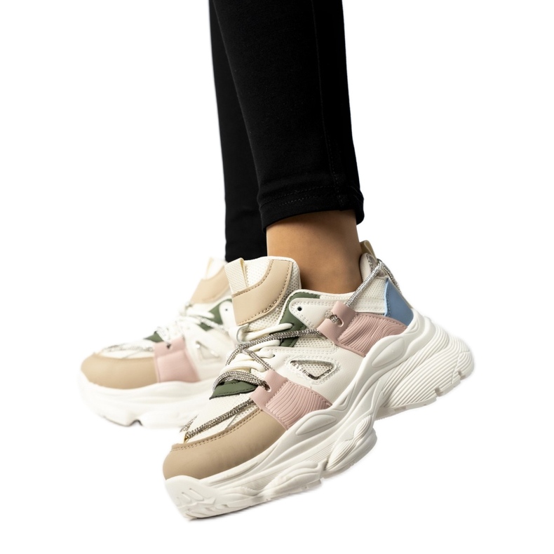 Sneakers con plateau da donna beige