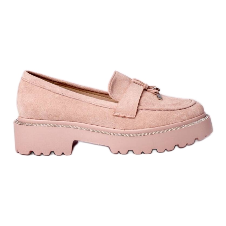 Mocassine rosa in polvere da donna con frange