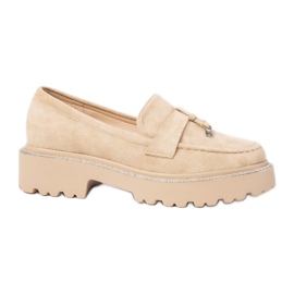 Mocassine in pelle scamosciata femminile con frange kaki beige