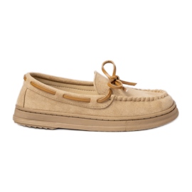 Mocassini in pelle scamosciata beige da donna con un arco