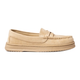 Mocassini in pelle scamosciata beige da donna