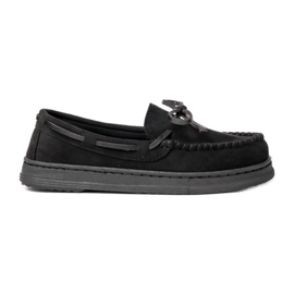 Mocassine in pelle scamosciata nera femminile con un arco nero