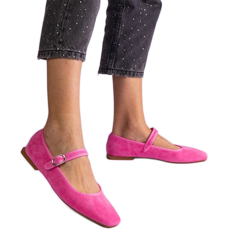Ballerine rosa scuro con fibbia e punta quadrata