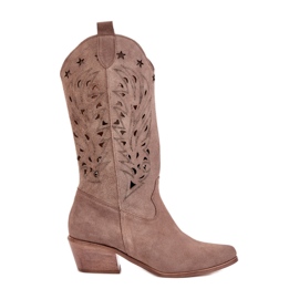 Stivali in pelle scamosciata con un openwork Upper Zazoo 3609 Brown marrone
