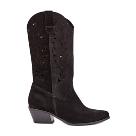 Stivali in pelle scamosciata con un openwork superiore zazoo 3609 nero