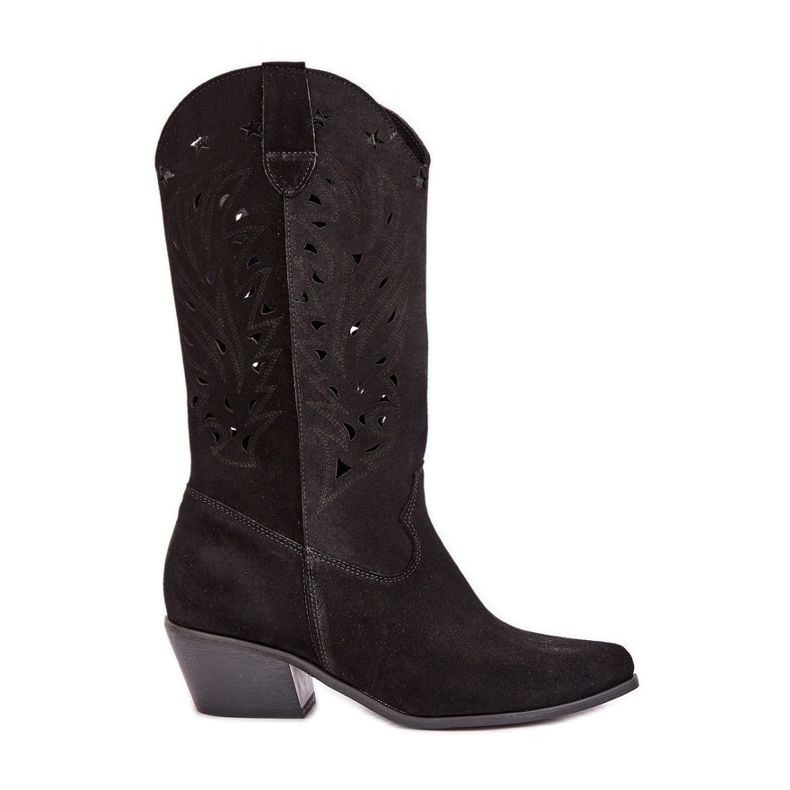 Stivali in pelle scamosciata con un openwork superiore zazoo 3609 nero