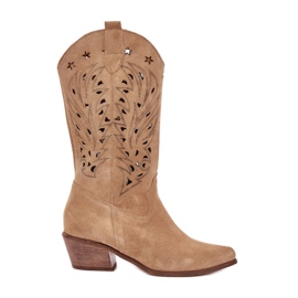 Stivali in pelle scamosciata con un openwork superiore zazoo 3609 beige