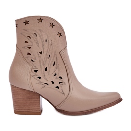 Lewski Shoes Stivali da cowboy in pelle aperta sul pilastro Lewski 3613 Dark Beige