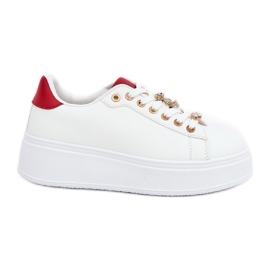 Sneaker in pelle ecota con spille bianche e rosse bianco