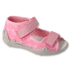 Ciabatte per bambini Befado con velcro, inserto in pelle 342P066, rosa