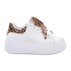 Sneaker femminili sulla piattaforma con leopardo stampato bianco