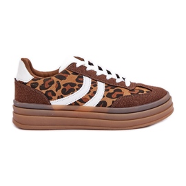 Sneaker leopardo eleganti sulla piattaforma marrone
