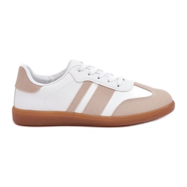 Sneaker da donna bassa con beige in pelle ecologica e bianca