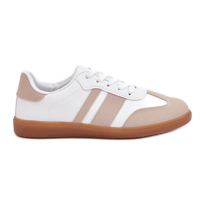 Sneaker da donna bassa con beige in pelle ecologica e bianca