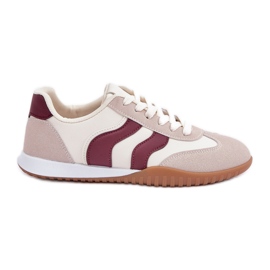 Sneaker da donna classiche con beige-burgundy in pelle ecologica