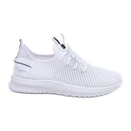 Donne in maglie di maglie scarpe bianche bianca