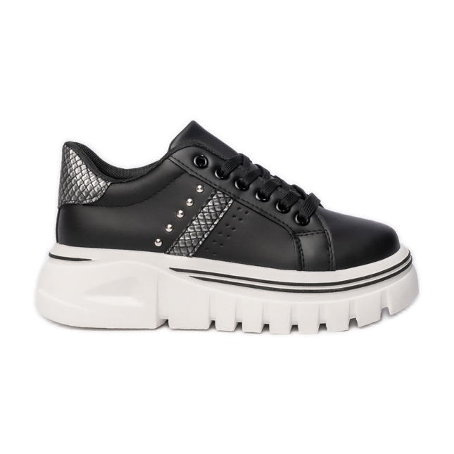 Sneaker femminili sulla piattaforma nera con strass nero