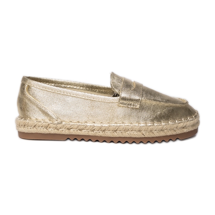 Mocassini metallici d'oro delle donne espadrille