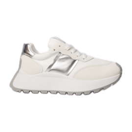 Sneaker sportive femminili inserti metallici bianchi bianca