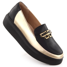 Scarpe in pelle da donna sulla piattaforma nera e oro T.Sokolski W25-499 nero