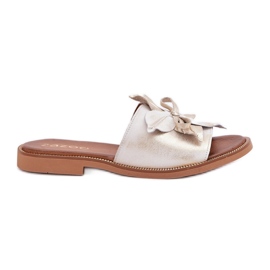 Pantofole con decorazione in pelle naturale zazoo 3667 zloty asciugato d'oro