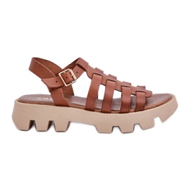 Sandali in pelle femminile Zazoo 3695 Camel marrone