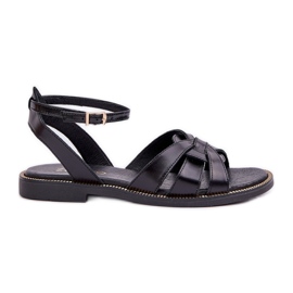 Sandali in pelle da donna con tacchi piatti Zazoo 3688 Nero