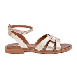 Sandali in pelle da donna con tacchi piatti Zazoo 3688 Zlotys d'oro