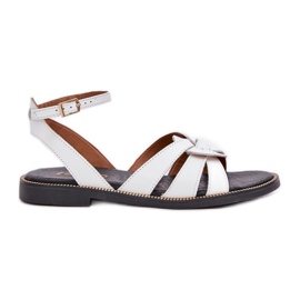 Sandali in pelle da donna con tacchi piatti Zazoo 3688 Bianco