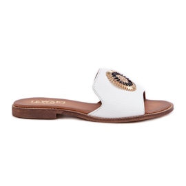 Lewski Shoes Flip flip in pelle con decorazione Lewski 3047/O a ruota piatta bianca