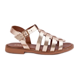 Sandali in pelle con tacchi piatti Zazoo 3686 Zlotys d'oro