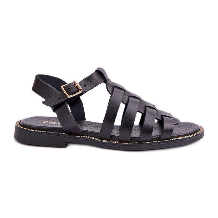 Sandali in pelle con tacchi piatti Zazoo 3686 nero
