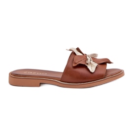Pantofole con decorazione in pelle naturale zazoo 3574/z cammello marrone