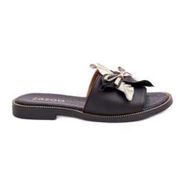 Pantofole con decorazione in pelle naturale zazoo 3574/z nero