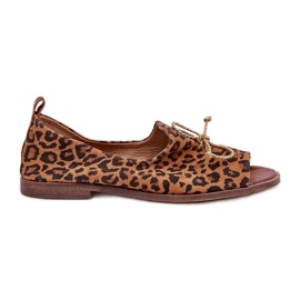 Zazoo 2660 ballerine in pelle femminile con stampa leopardo marrone