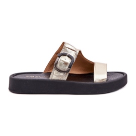 Pantofole in pelle da donna sulla piattaforma Zloty Zazoo 3024 d'oro