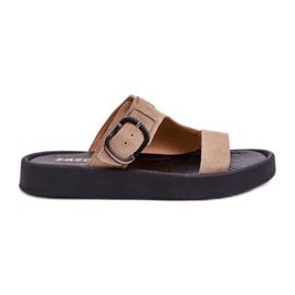 Flip di pelle scamosciata femminile sulla piattaforma beige Zazoo 3024