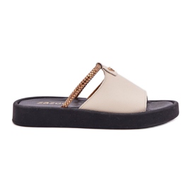 Zazoo 2896 pantofole di cuoio da donna beige