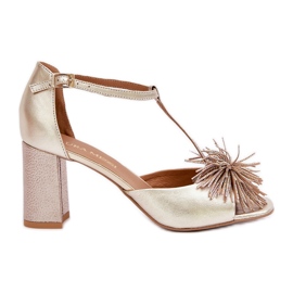 Sandali in pelle con tacco alto con decorazione Laura Messi 2758 Gold d'oro