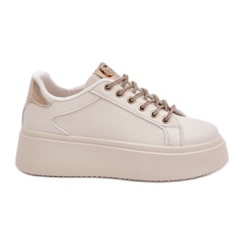 Sneaker su una piattaforma con stringhe decorative beige