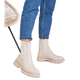 Stivaletti beige con tomaia in tessuto