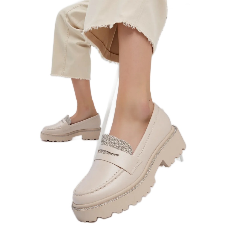 Mocassini beige diamanti da donna