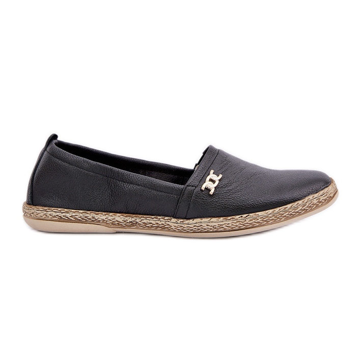Elegante pelle di pelle espadrilles Zazoo 10177 Nero