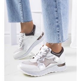 D/GMR Scarpe sportive metalliche bianche in pizzo -up sneaker openwork torres bianca