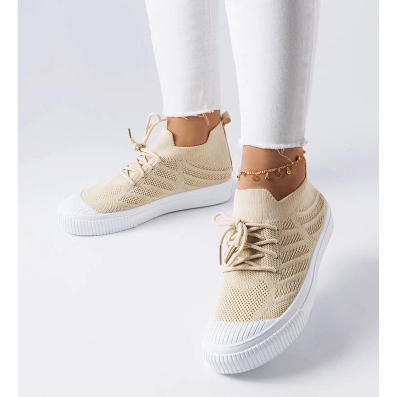 D/GMR Sneakers beige realizzate in tessuto elasticizzato di Polaire