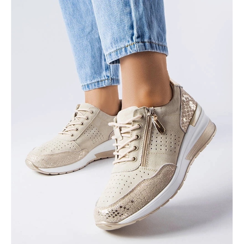 D/GMR Sneaker in pelle beige per zeppa Jazzar