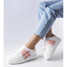 D/GMR Sneakers bianche decorate con una fibbia Ike rosa bianco