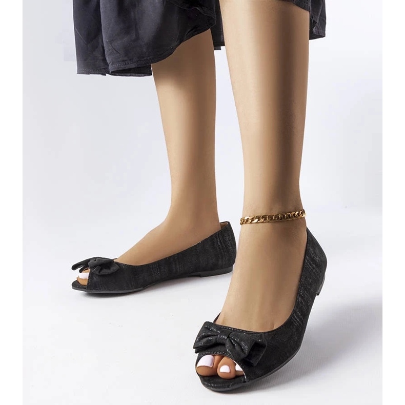 D/GMR Ballerine nere metalliche con fiocco di Hawk nero