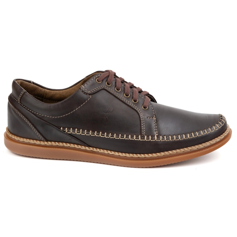 Olivier Scarpe in pelle maschile casual model 313gt marrone scuro