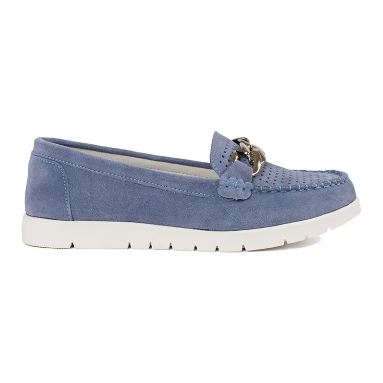 Goodin Mocassini blu in pelle con una catena sulla piattaforma